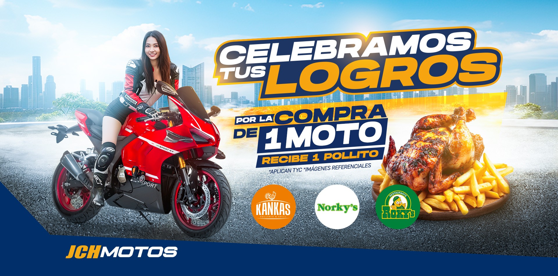 banner compra tu moto y gratis un pollito