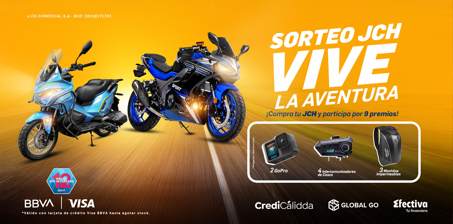 banner sorteo vive la aventura con jch motos