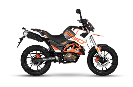Moto todo terreno TRAVEL 250 de color blanco con naranja